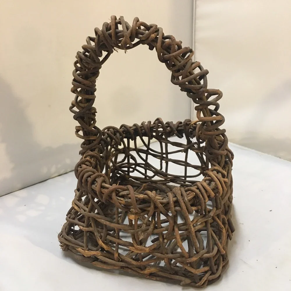 Grapevine Basket Home Decor Small Brown Rustic Woven Vine Handle Boho Vintage